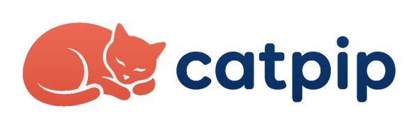 Catpip coral cat and navy wordmark logo